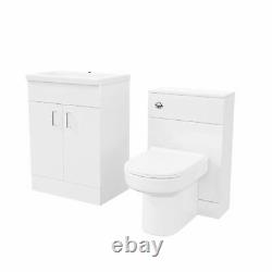 600 mm Basin White Vanity Cabinet & Back To Wall WC Toilet Suite Nanuya