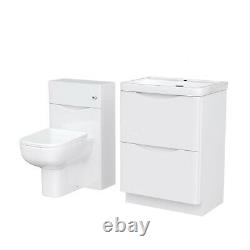 600mm 2 Drawer Basin Vanity Cabinet, WC Unit & Back to Wall Toilet Set Lyndon