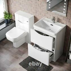 600mm 2 Drawer Basin Vanity Cabinet, WC Unit & Back to Wall Toilet Set Lyndon