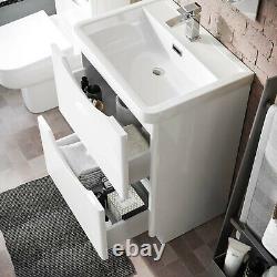 600mm 2 Drawer Basin Vanity Cabinet, WC Unit & Back to Wall Toilet Set Lyndon