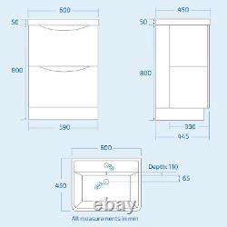 600mm 2 Drawer Basin Vanity Cabinet, WC Unit & Back to Wall Toilet Set Lyndon