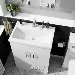 600mm Basin White Flat Pack Vanity Cabinet & Back To Wall WC Toilet Suite Nanuya