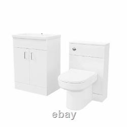 600mm Basin White Flat Pack Vanity Cabinet & Back To Wall WC Toilet Suite Nanuya