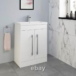 600mm Bathroom Vanity Unit Basin Concealed Cistern Square Toilet WC Gloss White