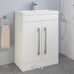 600mm Bathroom Vanity Unit Basin Concealed Cistern Square Toilet WC Gloss White