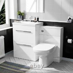 600mm Floorstanding White 2 Drawer Vanity Basin Unit, WC & Curved BTW Toilet