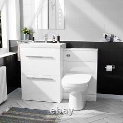 600mm Floorstanding White 2 Drawer Vanity Basin Unit, WC & Curved BTW Toilet