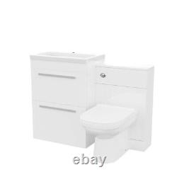 600mm Floorstanding White 2 Drawer Vanity Basin Unit, WC & Curved BTW Toilet