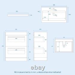 600mm Floorstanding White 2 Drawer Vanity Basin Unit, WC & Curved BTW Toilet