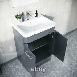 600mm Steel Grey Vanity Basin Cabinet with WC Back To Wall Toilet Unit Amie