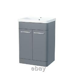 600mm Steel Grey Vanity Basin Cabinet with WC Back To Wall Toilet Unit Amie