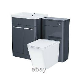 600mm Vanity Basin Unit, WC Unit & Square Rimless Back to Wall Toilet Pan Afern