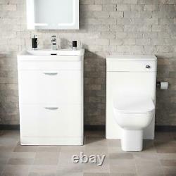 600mm White 2 Drawer Vanity Cabinet and WC BTW Back To Wall Toilet Suite