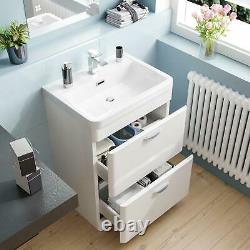 600mm White 2 Drawer Vanity Cabinet and WC BTW Back To Wall Toilet Suite