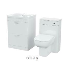 600mm White 2 Drawer Vanity Cabinet and WC BTW Back To Wall Toilet Suite Artum