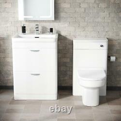 600mm White 2 Drawer Vanity Cabinet and WC BTW Back To Wall Toilet Unit Artum