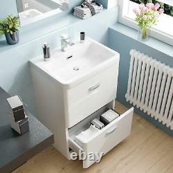 600mm White 2 Drawer Vanity Cabinet and WC BTW Back To Wall Toilet Unit Artum