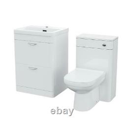 600mm White 2 Drawer Vanity Cabinet and WC Back To Wall Toilet Unit Artum