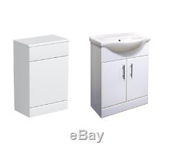 650mm White High Gloss Vanity Unit & Basin + 500WC Back to Wall Unit