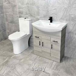 750mm Grey Ash Vanity Unit with Cam Open or Closed Back Toilet Bathroom Set