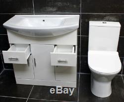750mm Vanity Unit + Rimless Toilet Option Basin Sink Bathroom Suite Set + Tap