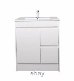 750mm White Gloss 100% Waterproof Vanity Unit Square Basin Storage Soft Closing