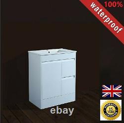 750mm White Gloss 100% Waterproof Vanity Unit Square Basin Storage Soft Closing