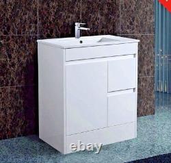 750mm White Gloss 100% Waterproof Vanity Unit Square Basin Storage Soft Closing