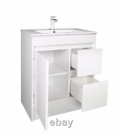 750mm White Gloss 100% Waterproof Vanity Unit Square Basin Storage Soft Closing