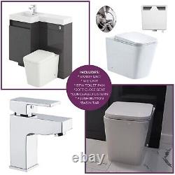 900mm Grey Bathroom Combination BTW Vanity Unit Set & Toilet Pan Seat Tap LH