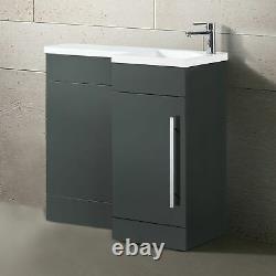 900mm Grey LH RH Basin Sink Vanity Unit WC Back To Wall Toilet Combination