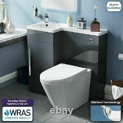 900mm Left Hand Cloakroom Grey Basin Flat Pack Vanity Unit and Toilet Pan Ellen