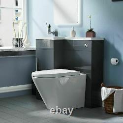 900mm Left Hand Cloakroom Grey Basin Flat Pack Vanity Unit and Toilet Pan Ellen