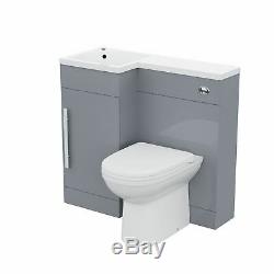 900mm Light Grey Vanity Unit Left Hand Basin and Back to Wall WC Toilet Ellis
