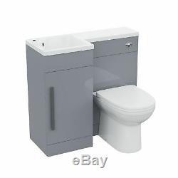 900mm Light Grey Vanity Unit Left Hand Basin and Back to Wall WC Toilet Ellis