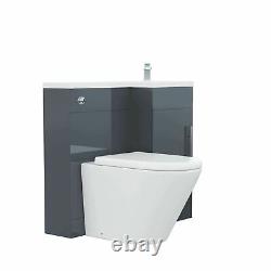 900mm Right Hand Grey WC Basin Sink Vanity Unit and Toilet Pan Ellen