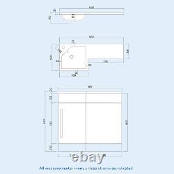 900mm White LH Basin Vanity WC Unit BTW Rimless Toilet Elora