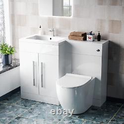 Alaska White Flat Pack Left Hand Vanity Basin Unit, WC, Back To Wall Toilet