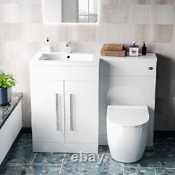 Alaska White Flat Pack Left Hand Vanity Basin Unit, WC, Back To Wall Toilet