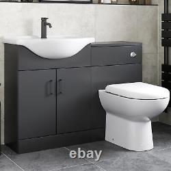 Alpine Black Toilet & Basin Vanity Unit Combination 1150mm