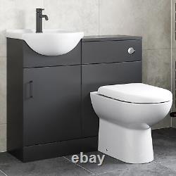 Alpine Black Toilet & Basin Vanity Unit Combination 950mm