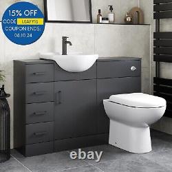 Alpine Black Toilet & Basin Vanity Unit Combination with Drawer Unit 1165mm