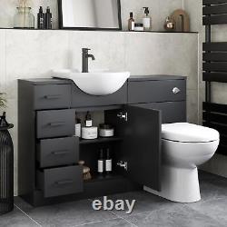 Alpine Black Toilet & Basin Vanity Unit Combination with Drawer Unit 1165mm