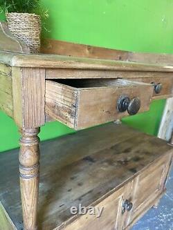 Antique Pine Counter, Console, Kitchen, Bathroom, Washstand, Vanity Unit, Drawer