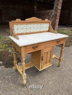 Antique Pine Marble Tiled Back Wash Stand Vanity Bathroom Unit