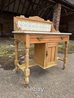 Antique Pine Marble Tiled Back Wash Stand Vanity Bathroom Unit