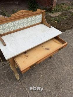 Antique Pine Marble Tiled Back Wash Stand Vanity Bathroom Unit