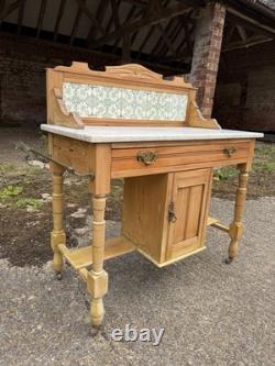Antique Pine Marble Tiled Back Wash Stand Vanity Bathroom Unit