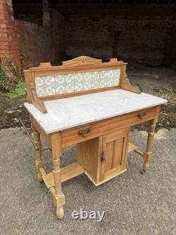 Antique Pine Marble Tiled Back Wash Stand Vanity Bathroom Unit