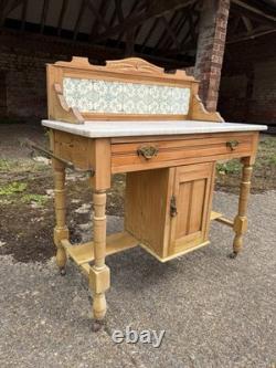 Antique Pine Marble Tiled Back Wash Stand Vanity Bathroom Unit